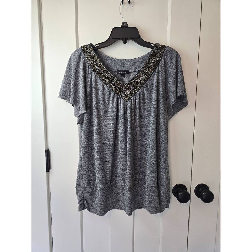 B Design Top Sz XL Gray beaded